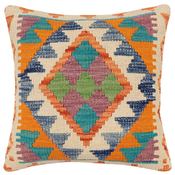 handmade Traditional Pillow Rust Blue Hand-Woven SQUARE 100% WOOL Hand woven turkish pillow2' x 2'
